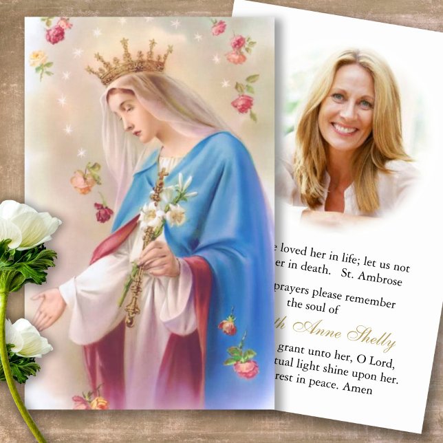 Funeral Loss Mary Rosaries Prayer Sympathy Cards Visitkort (catholic, religious, celebration of life, in loving memory of, prayer cards for bereavement)