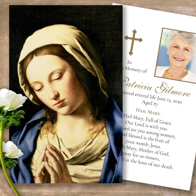 Funeral Loss Memorial Mary Prayer Sympathy Cards Visitkort (catholic, religious, celebration of life, in loving memory of, prayer cards for bereavement)