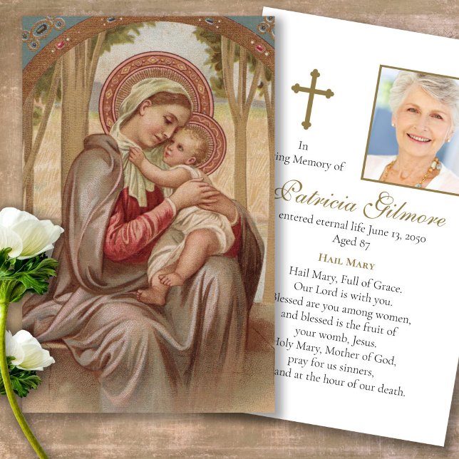 Funeral Loss Mor Mary Prayer Sympathy Cards Visitkort (Forever in our hearts, celebration of life, in loving memory of, prayer cards for bereavement)