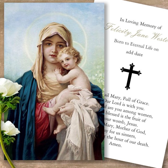 Funeral Loss Mor Mary Prayer Sympathy Cards Visitkort (catholic, religious, celebration of life, in loving memory of, prayer cards for bereavement)