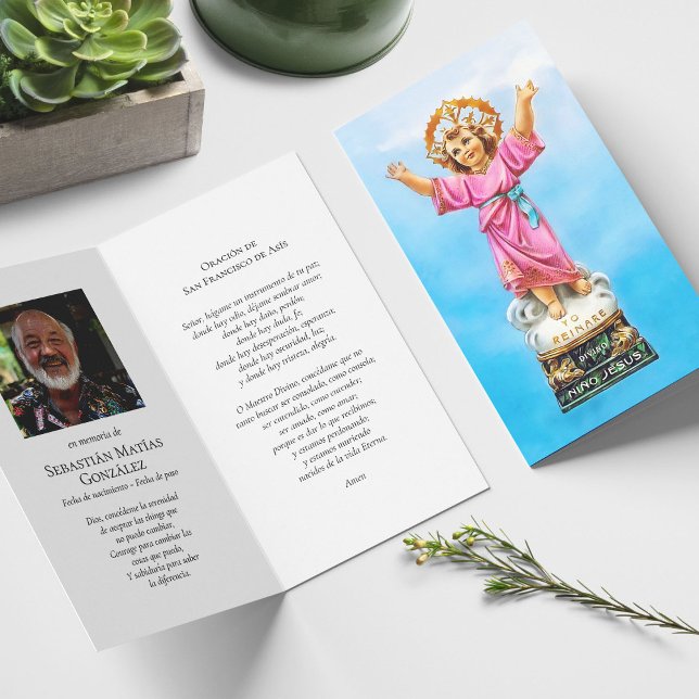 Funeral Loss Nino Jesus Prayer Sympathy Cards Kort (catholic, religious, celebration of life, in loving memory of, prayer cards for bereavement)