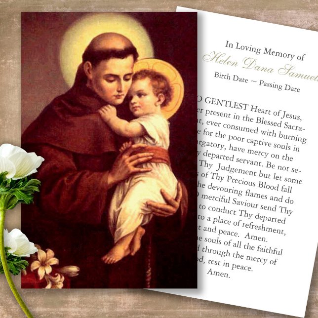 Funeral Loss St Anthony Prayer Sympathy Cards Visitkort (catholic, religious, celebration of life, in loving memory of, prayer cards for bereavement)