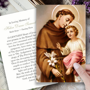 Funeral Loss St Anthony Prayer Sympathy Cards Visitkort