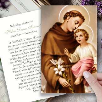Funeral Loss St Anthony Prayer Sympathy Cards Visitkort