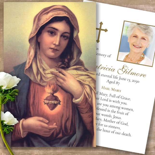 Funeral Mary Helig Heart Prayer Sympathy Cards Visitkort (catholic, religious, celebration of life, in loving memory of, prayer cards for bereavement)