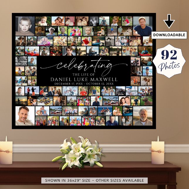 Funeral Memorial 92 Photo Collage Celebrating Life Poster (Skapare uppladdad)