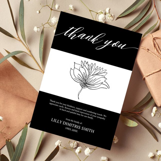 Funeral Memorial Black Blommigt - tack för ditt ko Inbjudningar (Skapare uppladdad)
