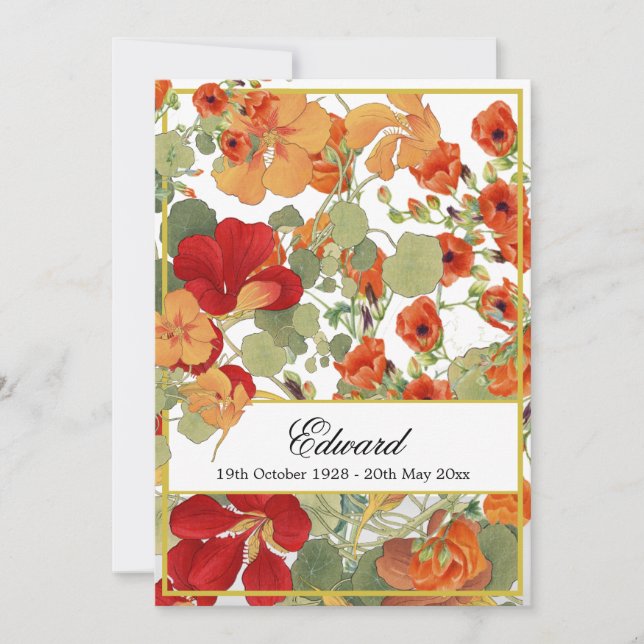 Funeral Memorial Blommigt Guld Firande Inbjudningar (Framsida)