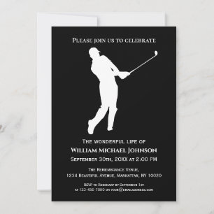 Funeral Memorial Golf Player Black and White Inbjudningar