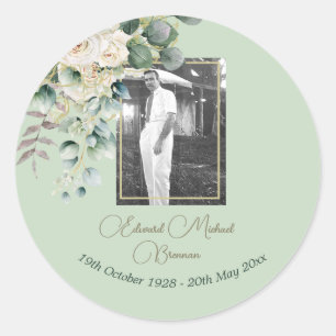Funeral Memorial Male Photo Elegant Ro Blommigt Runt Klistermärke