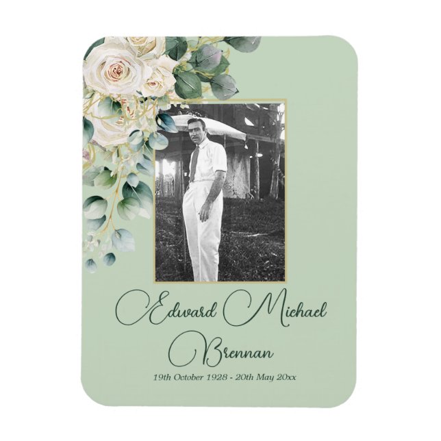 Funeral Memorial Male Photo Elegant Ro Magnet (Vertikal)