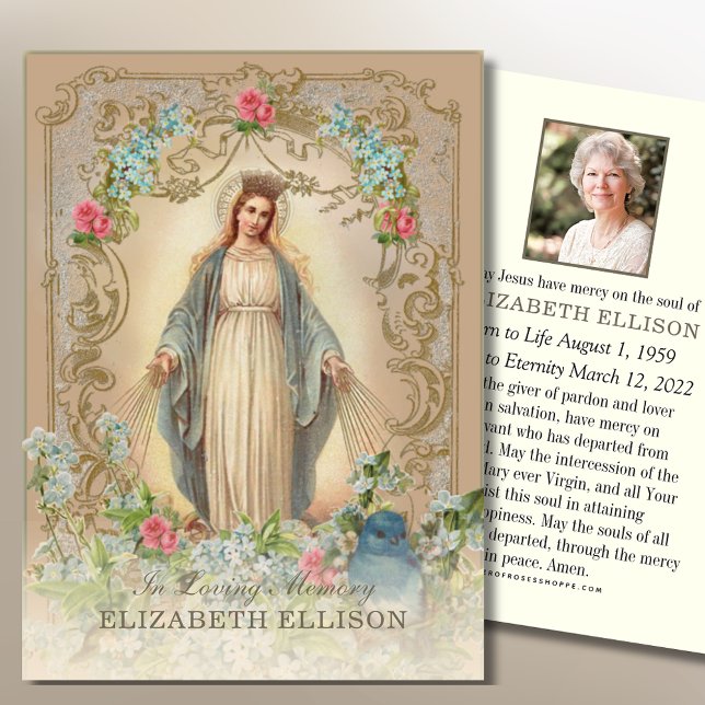 Funeral Memorial Mary Photo Prayer Card Visitkort (Skapare uppladdad)