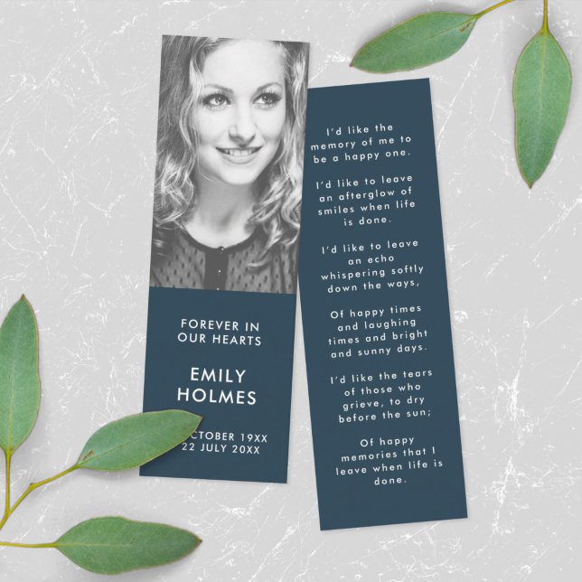 Funeral Memorial | Modern Navy Mini Bookmark-kort Visitkort (Skapare uppladdad)