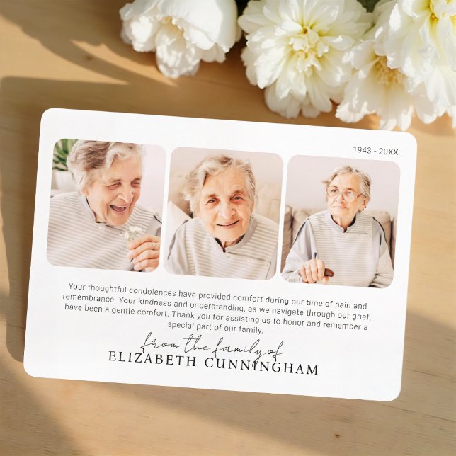 Funeral Memorial Modern Simple 3 Photos Tack Kort (Skapare uppladdad)