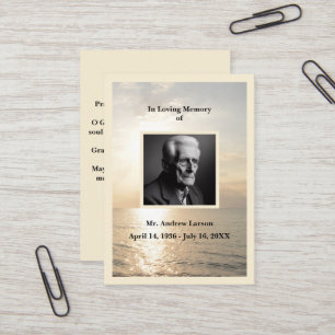 Funeral Memorial Ocean Sunrise Prayer Card Visitkort