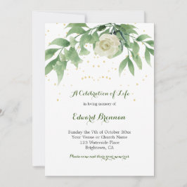 Funeral Memorial Photo Elegant Ro Foliage Inbjudningar