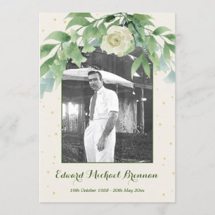 Funeral Memorial Photo Elegant Ro Foliage Inbjudningar