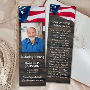 Funeral Memorial Photo Patriotic Prayer Bookmark Litet Visitkort