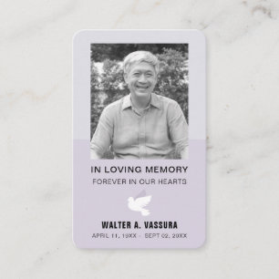 Funeral Memorial Prayer Dove Photo Card Visitkort