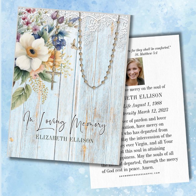 Funeral Memorial Prayer Rosary Flowers Visitkort (Skapare uppladdad)