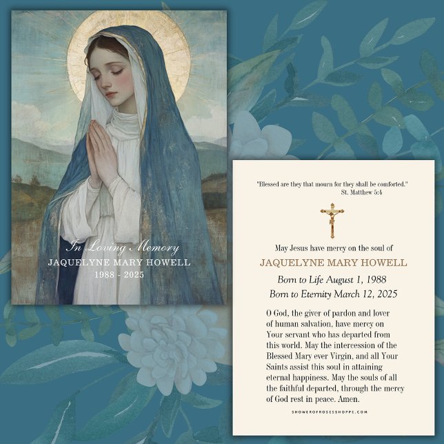 Funeral Memorial Sorrowful Mary Praying Visitkort (Skapare uppladdad)