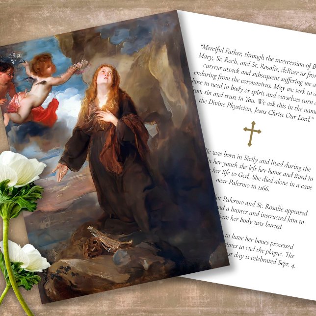 Funeral Memorial St Rosalia Prayer Sympathy Cards Visitkort (catholic, religious, celebration of life, in loving memory of, prayer cards for bereavement)