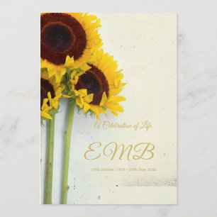 Funeral Memorial Sunblommor Firande i livet Inbjudningar