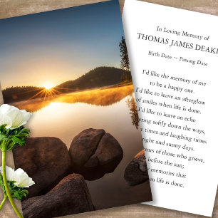 Funeral Memorial Sunrise Prayer Sympathy Cards Visitkort