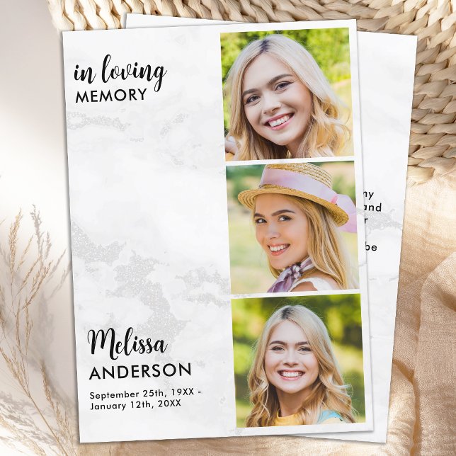 Funeral Modern 3-foto i Loving Memory Sympathy Tack Kort (Skapare uppladdad)