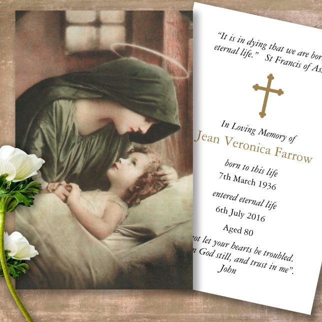 Funeral Mor Mary Loss Prayer Sympathy Cards Visitkort (catholic, religious, celebration of life, in loving memory of, prayer cards for bereavement)