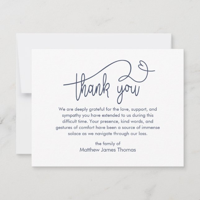 Funeral Note Thank you Bereavement blue Tack Kort (Framsida)