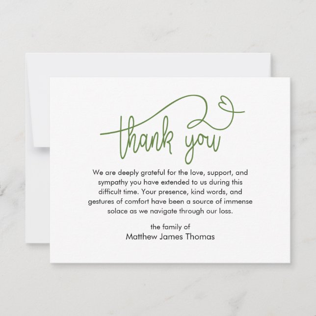 Funeral Note Thank you Bereavement Tack Kort (Framsida)