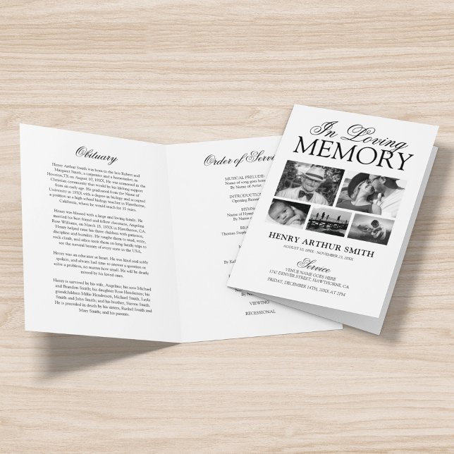 Funeral Obituary Order of Service 5 Photo Program (Skapare uppladdad)