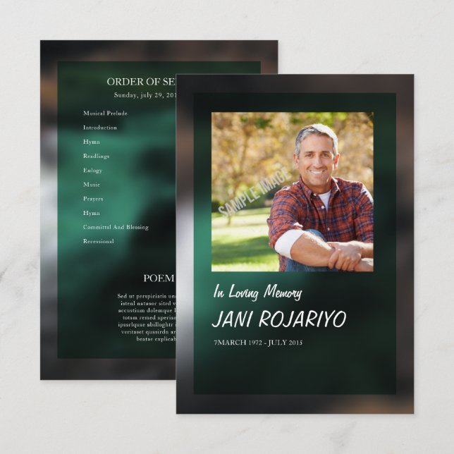 Funeral Order of Service Card Template Inbjudningar (Fram/baksida)