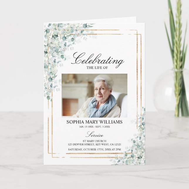 Funeral Order of Service | Greenery Memorial Program (Framsida)