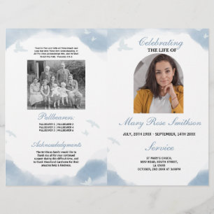 Funeral Order of Service Life Clouds Birds Reklamblad