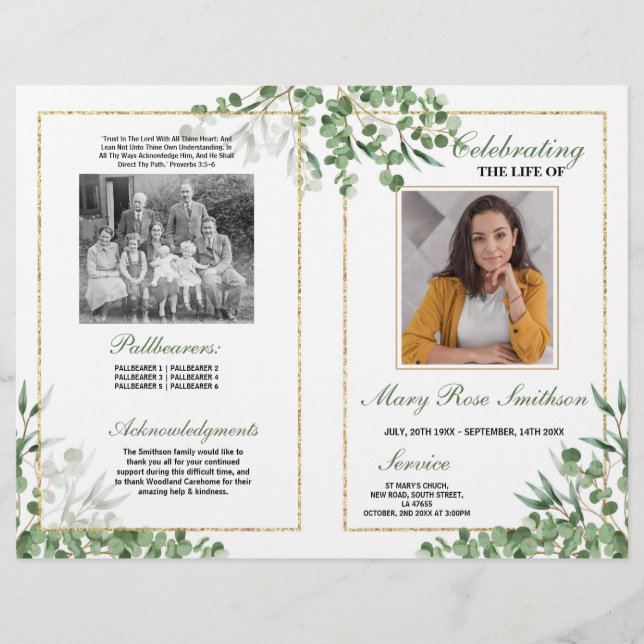 Funeral Order of Service Life Greenery Reklamblad (Framsidan)