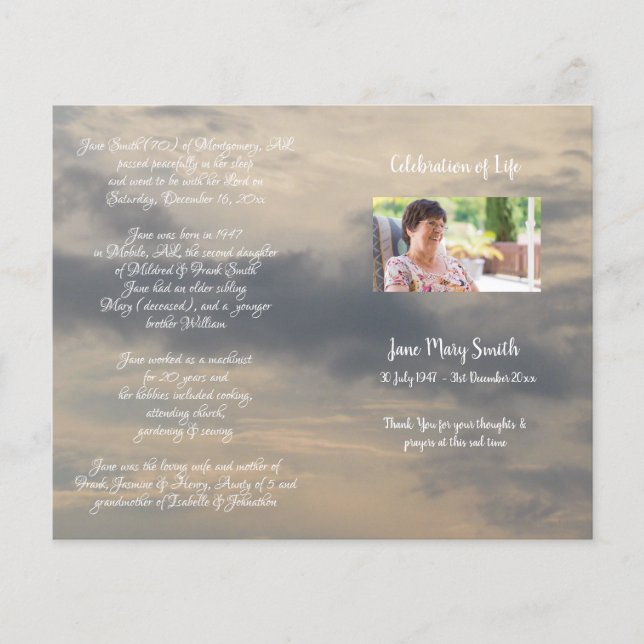 Funeral Order-program för fotominnesanteckning (Framsida)