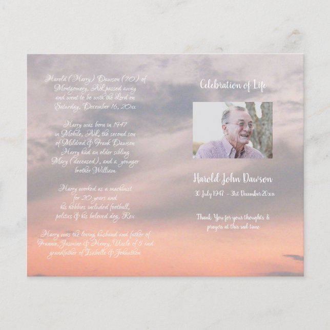 Funeral Order-program för fotominnesanteckning (Framsida)