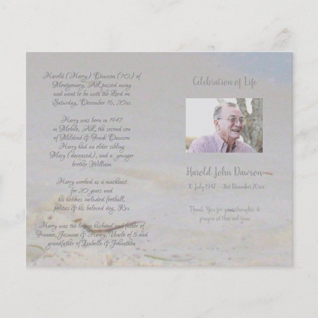 Funeral Order-program för fotominnesanteckning (Framsida)