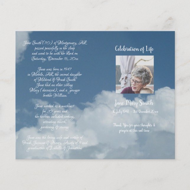 Funeral Order-program för fotominnesanteckning (Framsida)