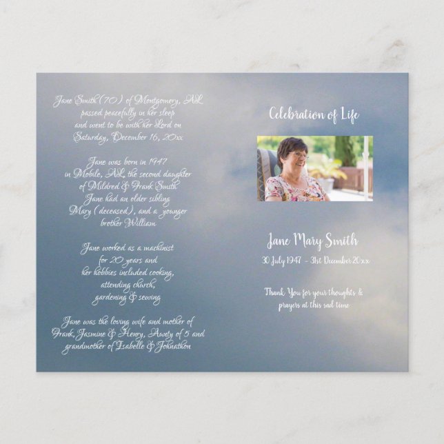 Funeral Order-program för fotominnesanteckning (Framsida)