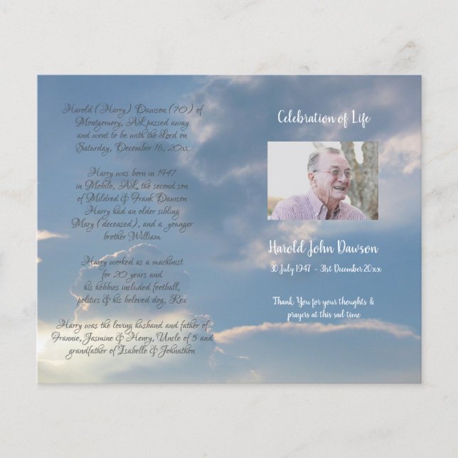 Funeral Order-program för fotominnesanteckning (Framsida)