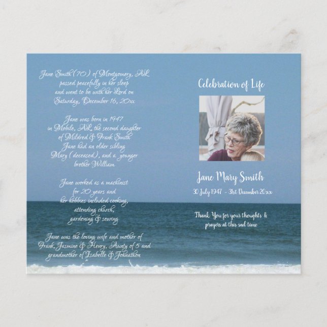 Funeral Order-program för fotominnesanteckning (Framsida)