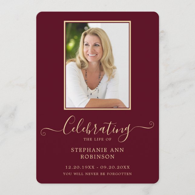 Funeral Photo Order Burgundy Guld Program (Framsida)