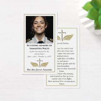 Funeral Photo Prayer for Pilot Modern Aviation Visitkort