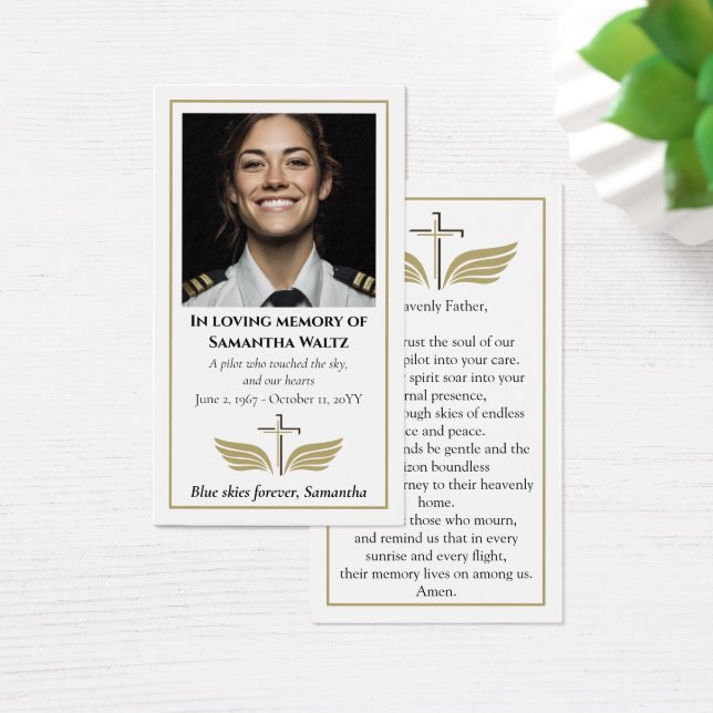 Funeral Photo Prayer for Pilot Modern Aviation Visitkort (Skivbord)