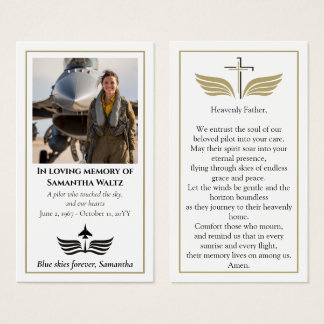 Funeral Photo Prayer for Pilot Modern Aviation Visitkort
