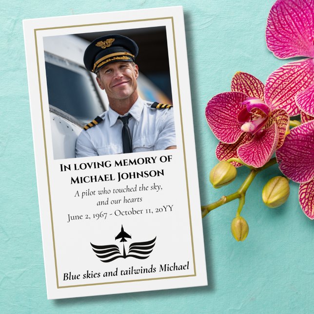 Funeral Photo Prayer for Pilot Modern Aviation Visitkort (Skapare uppladdad)