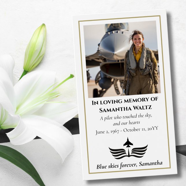 Funeral Photo Prayer for Pilot Modern Aviation Visitkort (Skapare uppladdad)